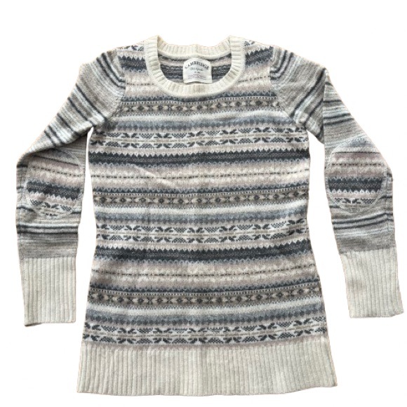 Cambridge Dry Goods Sweaters - Vintage 2000's Y2K Striped Sweater Lambswool Long Crew Neck Elbow Patches Gold